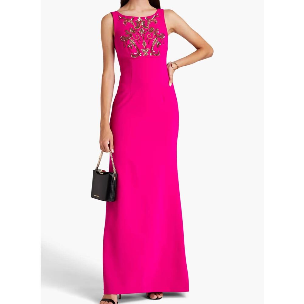 Sachin & Babi Somerset Fuchsia Embroidered Square-Back Gown